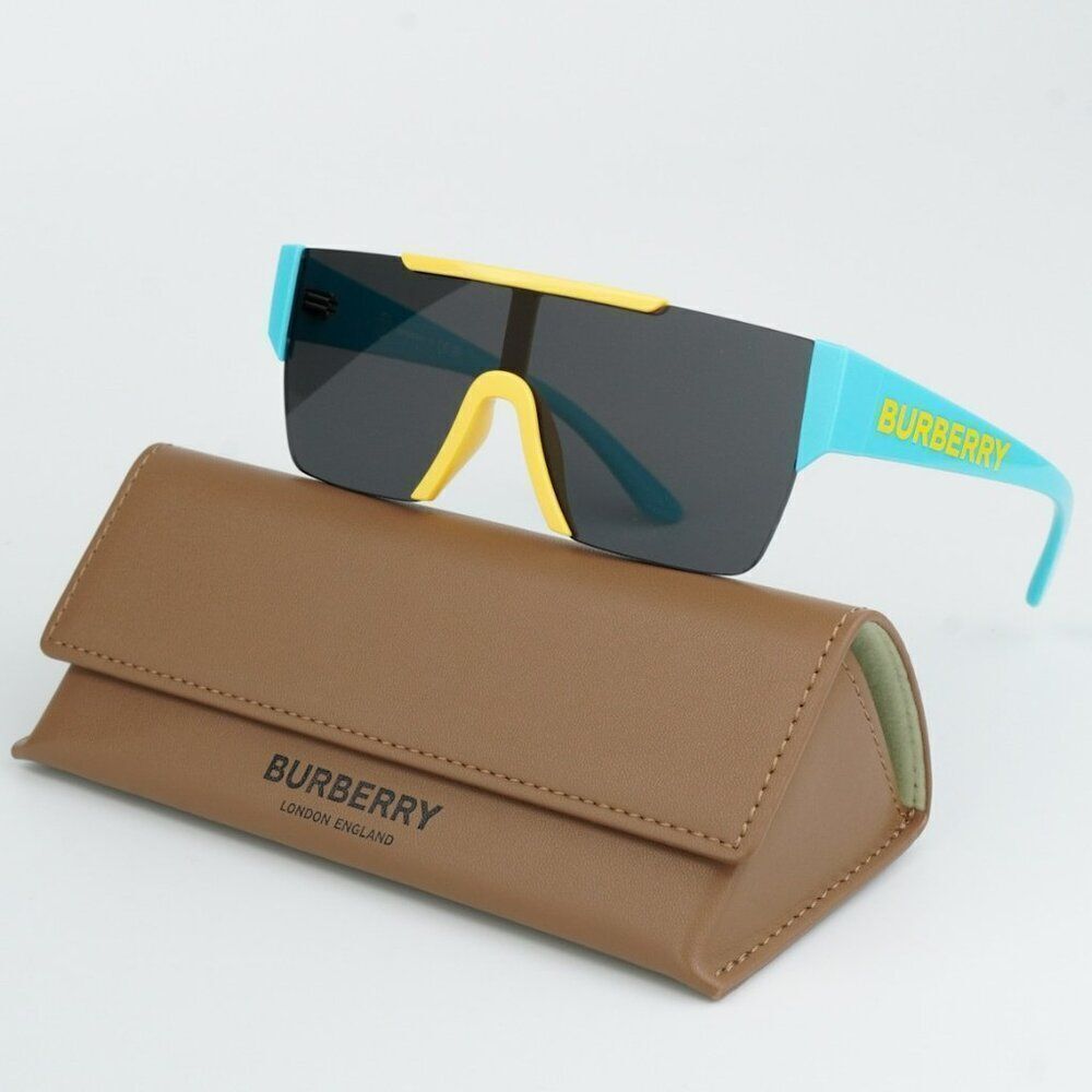 NEW Burberry JB4387 405087 KIDS Yellow Blue Dark Grey Shield Unisex Sunglasses